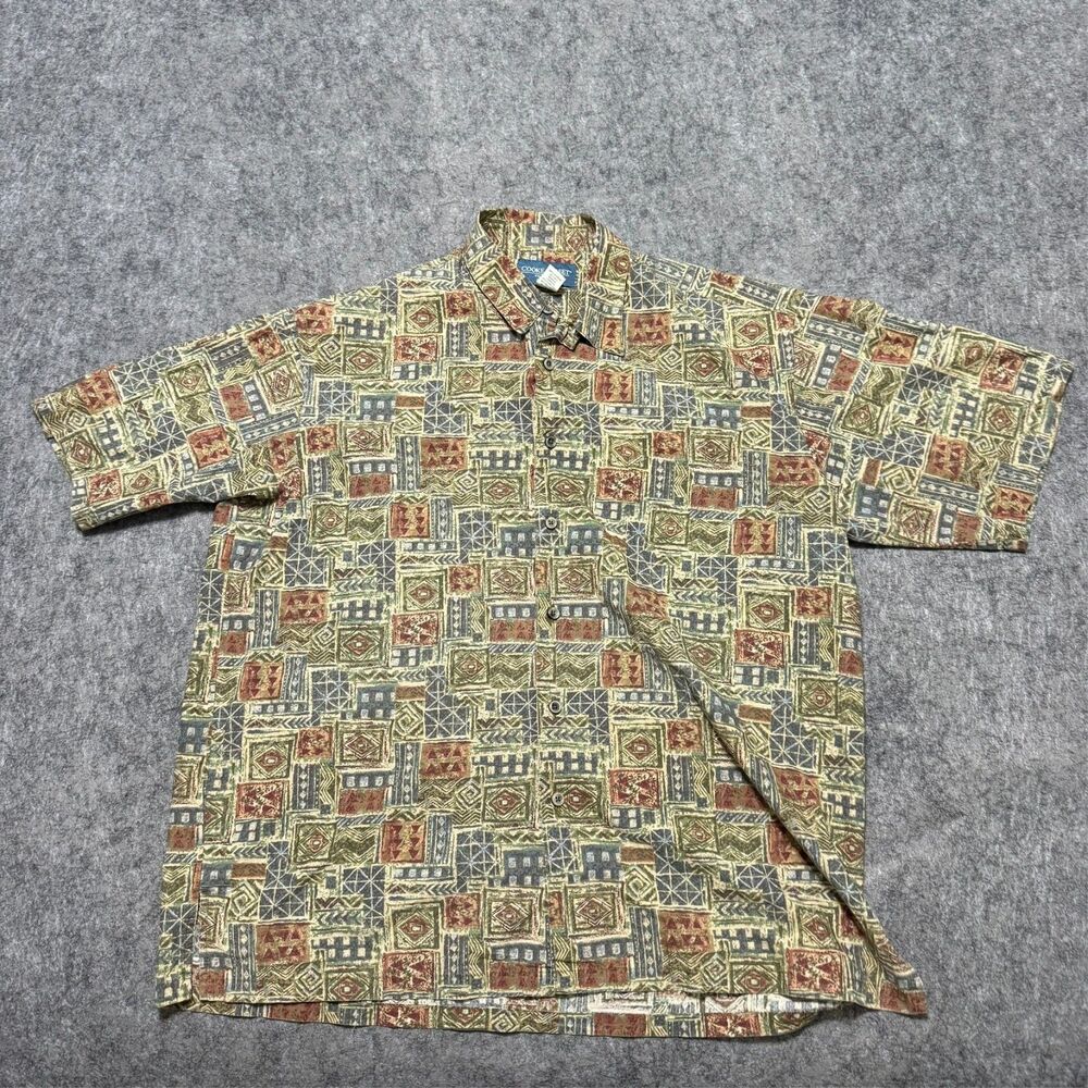 Cooke Street Mens Hawaiian Shirt Size L Multicolor Tribal Chambray Button Up
